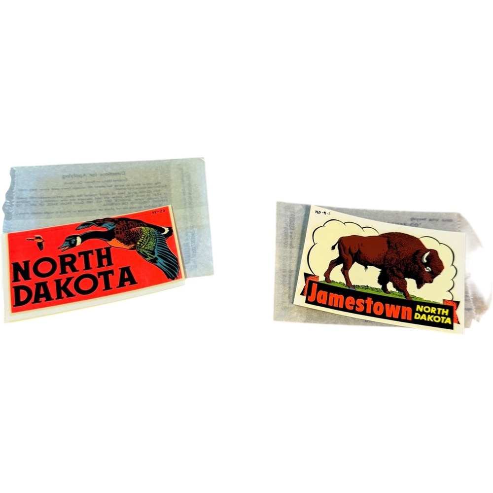 Vintage 1970s North Dakota Window Decals Lot Jamestown Bison State Bird NOS‎ 2